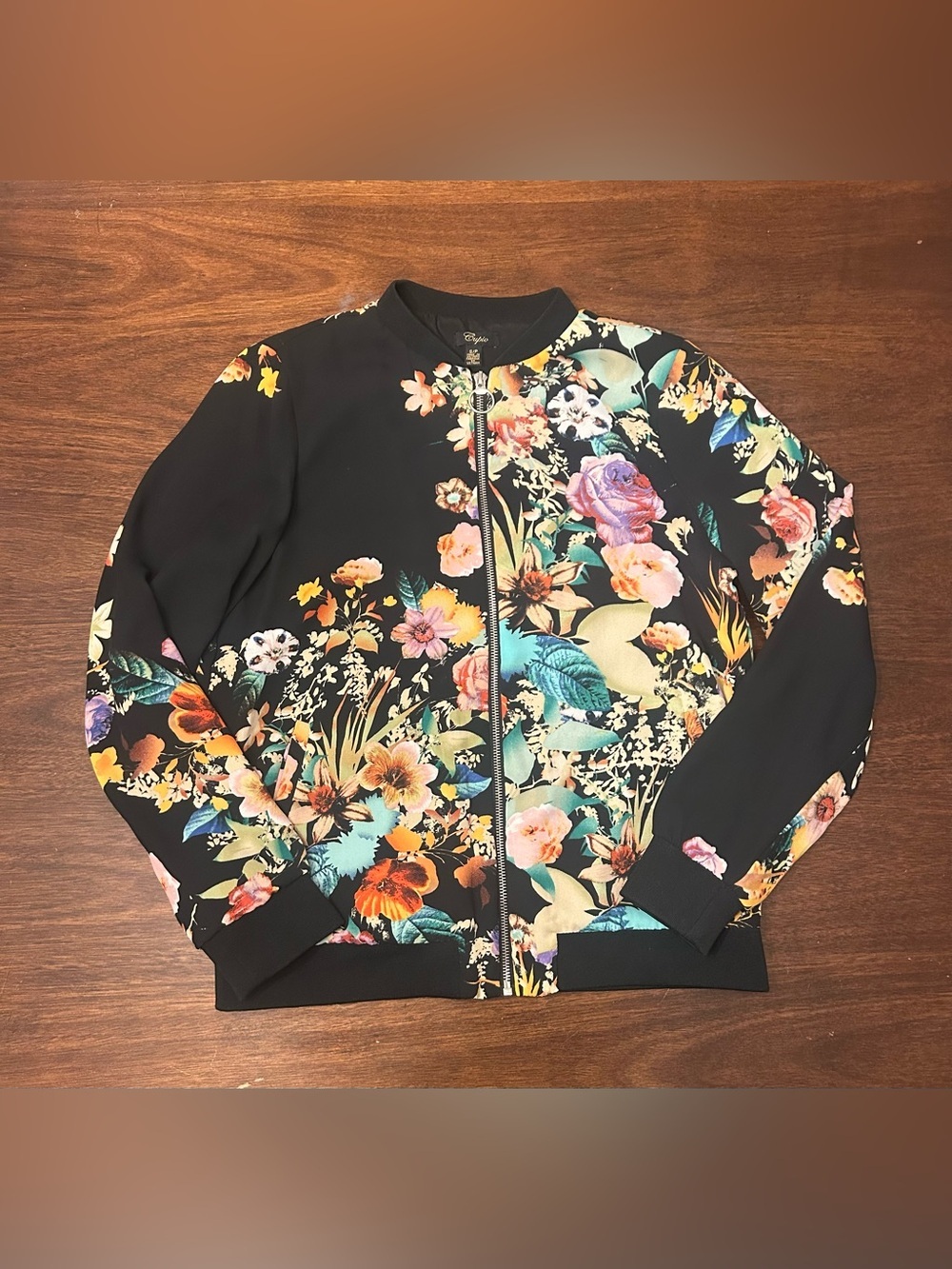 Cupio Black Floral Zip Bomber Jacket